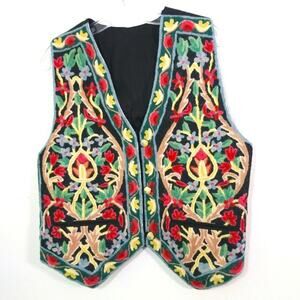 Boho hand embroidered wool India Gypsy vest S/M